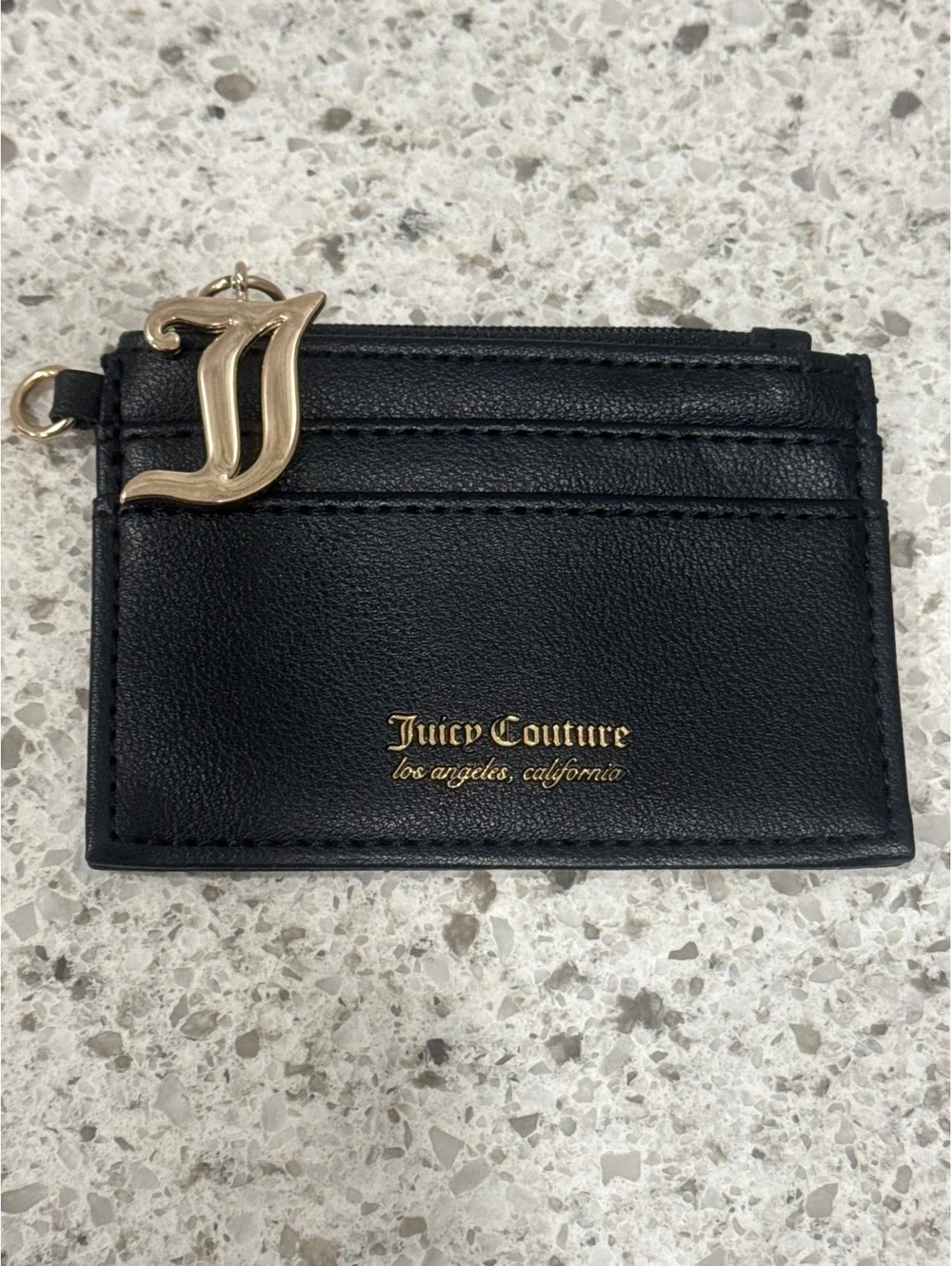 Juicy Couture Black Leather Card Holder with Gold Accent